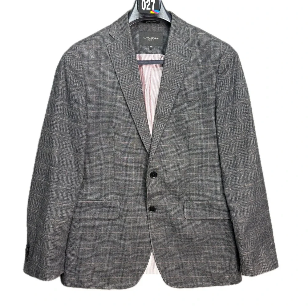 Banana Republic Blazer Mens 38R Grey Plaid Tailored Fit Cotton Sport‎ Coat